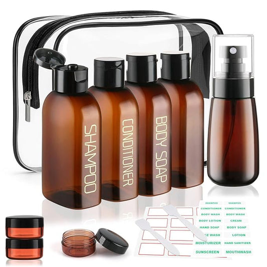 Cosywell Travel Bottles for Toiletries 9PCS Plastic Squeeze Bottles TSA Approved Travel Size Containers Leakproof Plastic Cream Jars Refillable Cream Lotion Travel Essential Toiletries