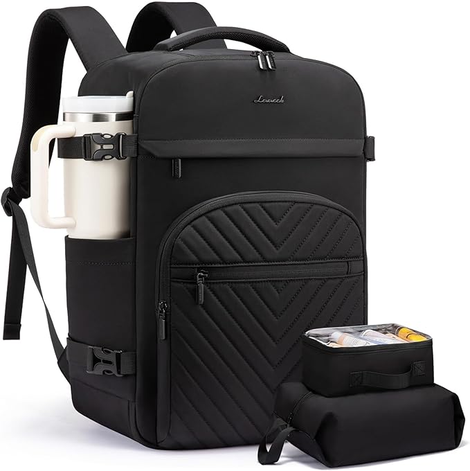 LOVEVOOK 40L Travel Backpack for Women Men, TSA Personal Item Travel Bag Fits 17.3inch Laptop, Waterproof Airline Approved Carry On Luggage With 2 Cubes for Weekender Hiking Business, Black
