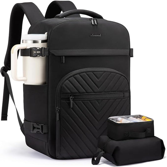 LOVEVOOK 40L Travel Backpack for Women Men, TSA Personal Item Travel Bag Fits 17.3inch Laptop, Waterproof Airline Approved Carry On Luggage With 2 Cubes for Weekender Hiking Business, Black