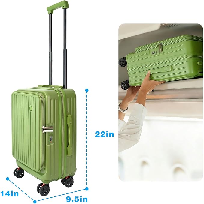 Carry on Luggage Airline Approved, Carry on Suitcases with Wheels, Expandable Suitcase with YKK zipper, Top Open Design Luggage with Spinner wheels, Perfect for Gift, Pale Green Luggage.