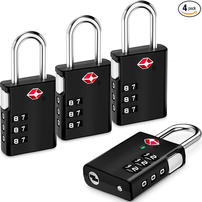 LUGGEX Luggage Locks, TSA Locks for Luggage, Luggage Locks TSA Approved, Combination Lock, One-Button Reset & Cut Resistant (Black,4 Pack)