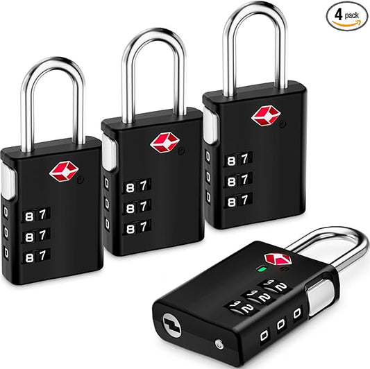LUGGEX Luggage Locks, TSA Locks for Luggage, Luggage Locks TSA Approved, Combination Lock, One-Button Reset & Cut Resistant (Black,4 Pack)