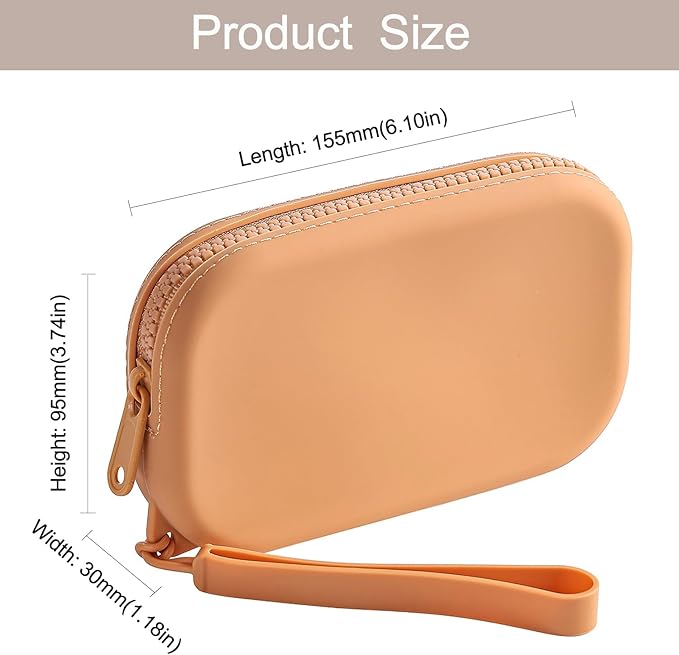 Small Silicone Multifunctional Essential Bag Portable Travel Makeup Bag for Women Men Cards Cash Bag Zipper Pouch (Light Brown)