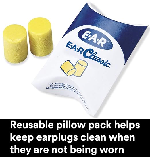 3M Ear Plugs, 200 Pairs/Box, E-A-R Classic Plus 310-1101, Uncorded, Disposable, Foam, NRR 33, for Drilling, Grinding, Machining, Sawing, Sanding, Welding, Slightly Longer Ear Plug, 1 Pair/Pillow Pack