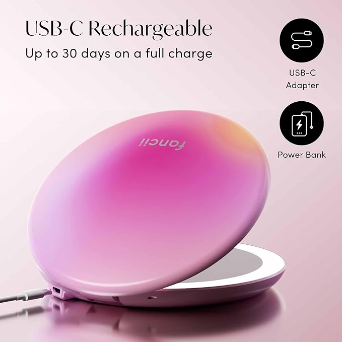 Fancii Taylor LED Lighted Travel Makeup Mirror, Rechargeable, 10x /1x Magnifying, Tru-Glow Lighting System, XL Large 5” Wide | Compact Mirror for Purses (Berry Lemonade)