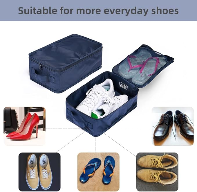 Travel Shoe Bags, Foldable Waterproof Shoe Pouches Organizer-Double Layer (2+2 Navy Shoebags)