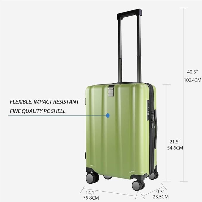 KROSER Hardside Expandable Carry On Luggage with Spinner Wheels & Built-in TSA Lock, Durable Suitcase Rolling Luggage with USB Port, Carry-On 20-Inch, Green