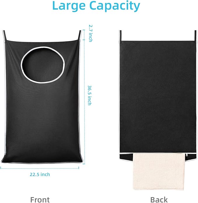 KEEPJOY XL 2-Pack Door Hanging Laundry Hamper, Size 36.5X22.5 Inch Door Hamper Bag with Large Opening and Sturdy Hooks for All Family Laundry Storage bag (Black-2Pack)