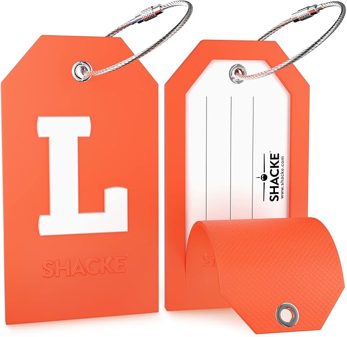 Shacke Initial Luggage Tag with Full Privacy Cover and Stainless Steel Loop – (Letter L)