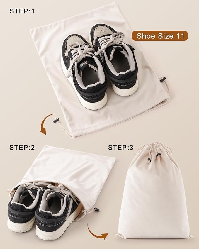 FantasyLife Shoe Bags for Travel, 17.3"x12.6" Washable Dust Bags for Storage & Packing, Flannel Shoe Pouch with Drawstring Closure for Purses, Handbags, Shoes & Toys (4, Beige)