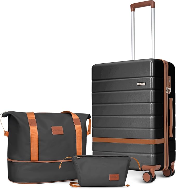 Lightweight Carry On 3 Piece Luggage Set, 20“ Suitcase Hard Shell YYK Zipper 360° Spinner Wheels with TSA Lock,PC+ABS Cabin Bag for Air Travel Bussiness（Grey）