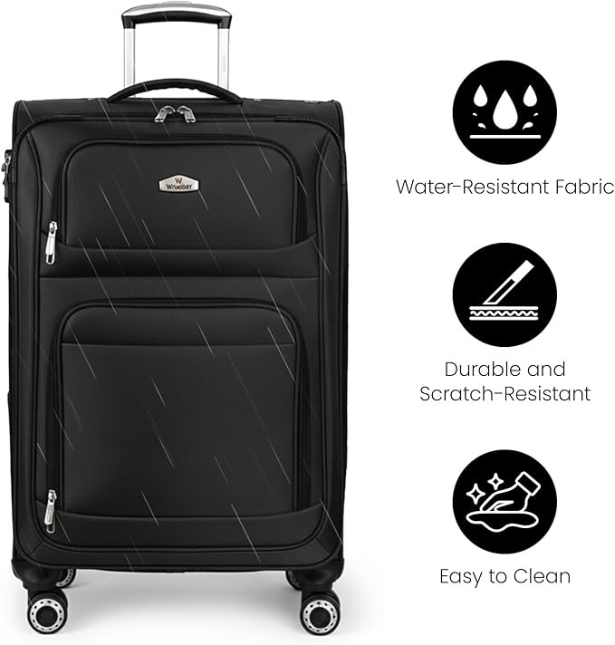 Softside Luggage Sets 3 Piece,Expandable Lightweight Durable Suitcase Sets Double Spinner Wheels w/Combination LOCK （20''/26''/30''）#Black