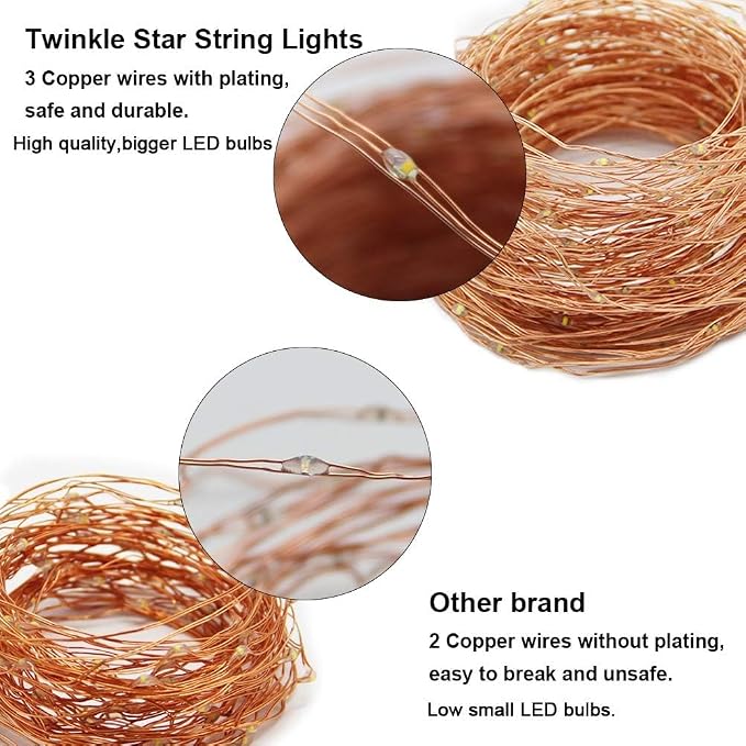 Twinkle Star 300LED 99FT Copper Wire String Lights Battery Operated 8 Modes Fairy Lights with Remote Waterproof Fairy String Lights for Outdoor Christmas Lights Wedding Party Decoration Warm White | Battery Operated, 8 Modes with Remote, Waterproof, In...