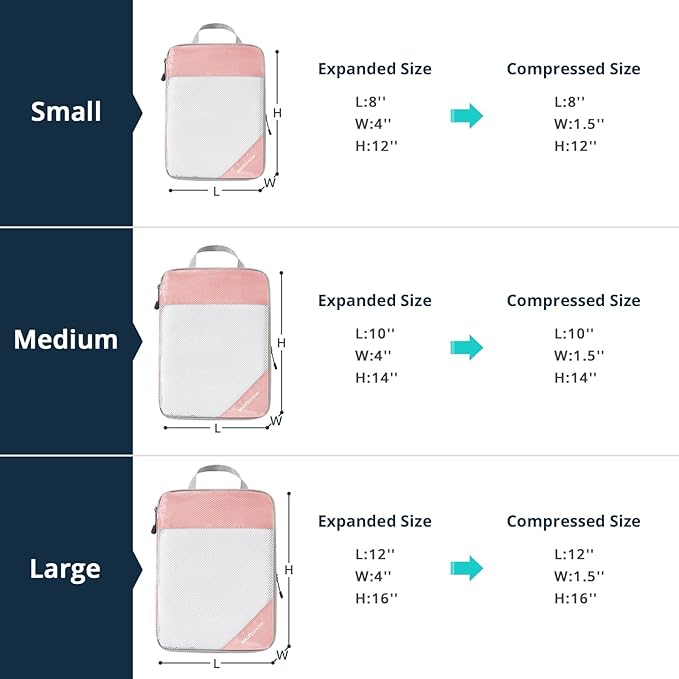 Compression Packing Cubes 10 Set, Compressible Space-Saving Packing Cubes for Travel - Compression Bags, Luggage Organizer, Travel Essentials for Women, Pink