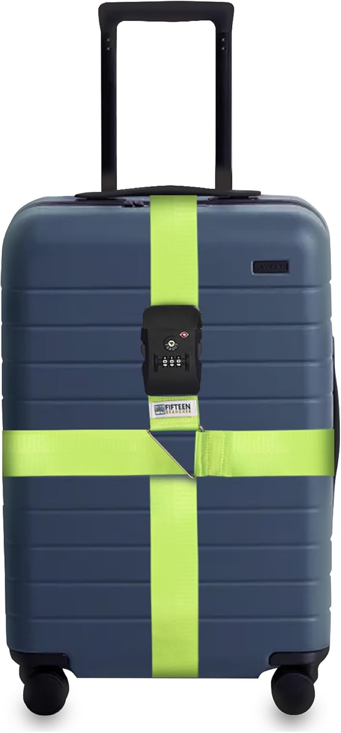 Nylon Luggage Straps for Suitcases | TSA Approved Adjustable Strap w/ 3-Digit Combo Lock | Heavy Duty Belt for 20-32 Inch Suitcases | Travel Luggage Belt Strap for Easy Identification (Neon Green)
