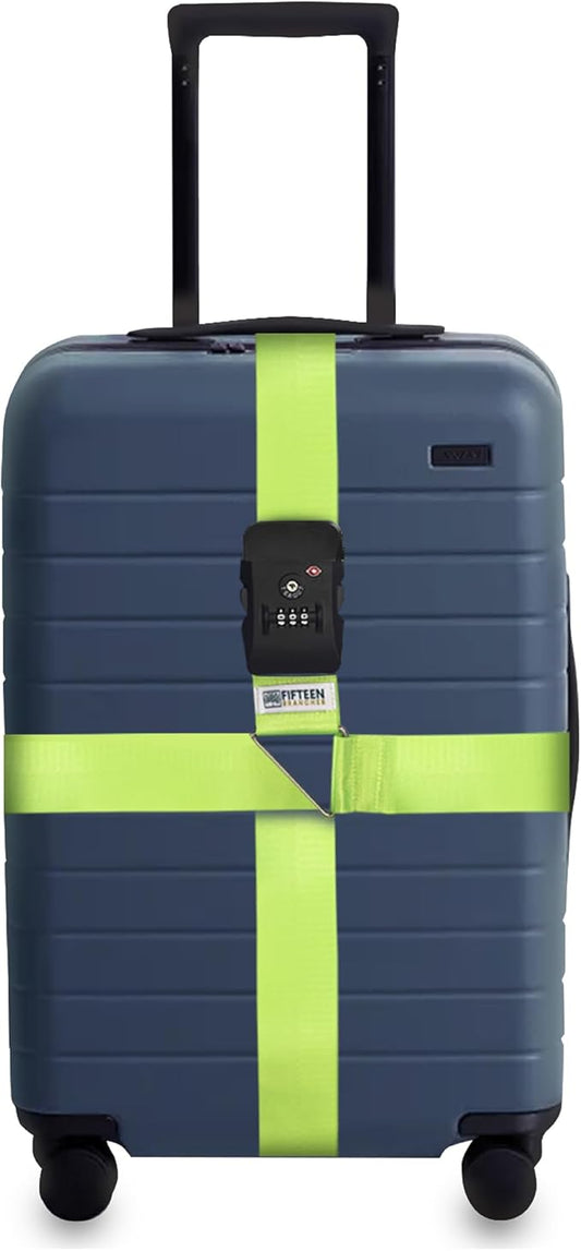 Nylon Luggage Straps for Suitcases | TSA Approved Adjustable Strap w/ 3-Digit Combo Lock | Heavy Duty Belt for 20-32 Inch Suitcases | Travel Luggage Belt Strap for Easy Identification (Neon Green)