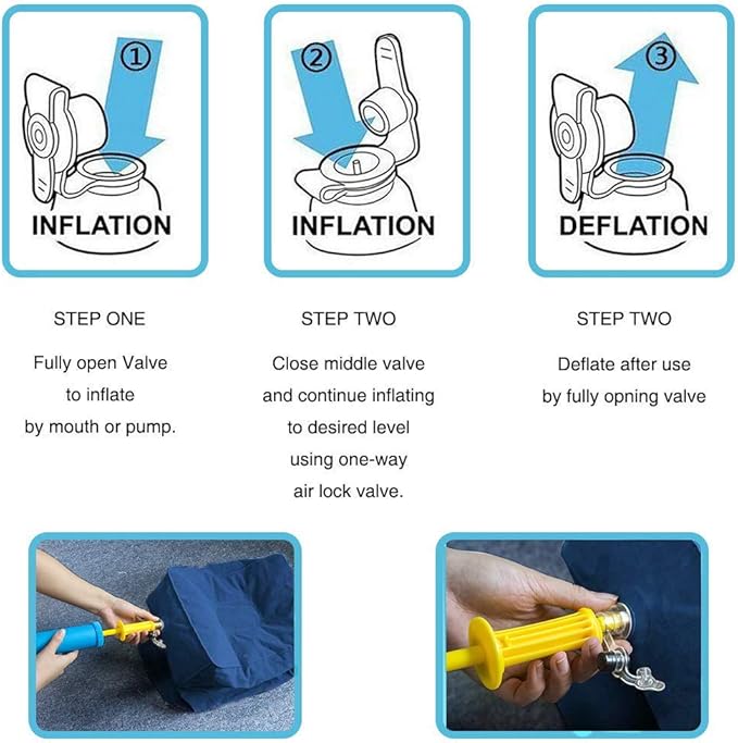 ZIQIAN Inflatable Travel Foot Rest Pillow Portable Adjustable Three Layers Height Foot Stool for Airplanes, Cars, Home, Trains, Office to Lay Down or Sleep on Long Flights with Pump (Blue 2PACK)