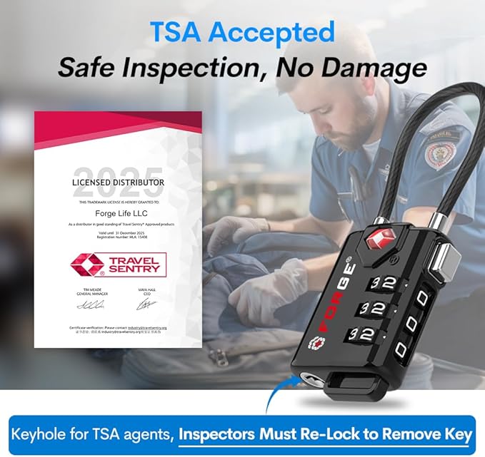 Open Alert TSA Approved Luggage Locks, 6 Pack, Easy Read Dials with Alloy Body.