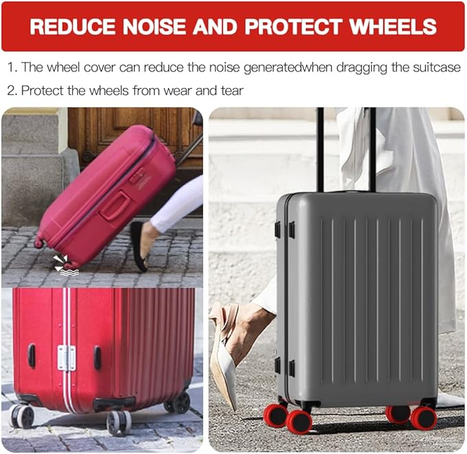 TUCANA Silicone Luggage Wheel Covers for Suitcases or Office Chair Caster, Elastic, Mute and Shockproof (Red)