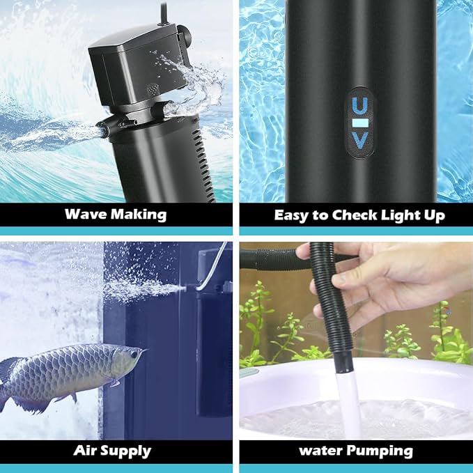 COOSPIDER Aquarium Filter with 9W U-V Light 600GPH for 100-500 Gallon Tank | Submersible Fish Tank Filter with 35W Powerful Pump for Green Clean, Turtle Tank, Oxygen Supply, Deodorization, Water Cycle