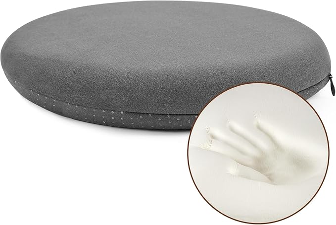BUYUE Memory Foam Seat Cushion, Dia 16.5" Soft Velvet Round Stool Cushion Anti-Slip Chair Pads, L, Dark Grey