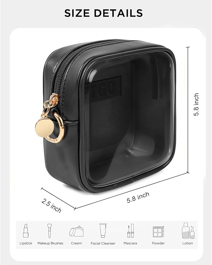 LETGO Clear Makeup Bags - TSA Approved Toiletry Bags with Zipper,Clear Toiletry Bag(Mini Black)
