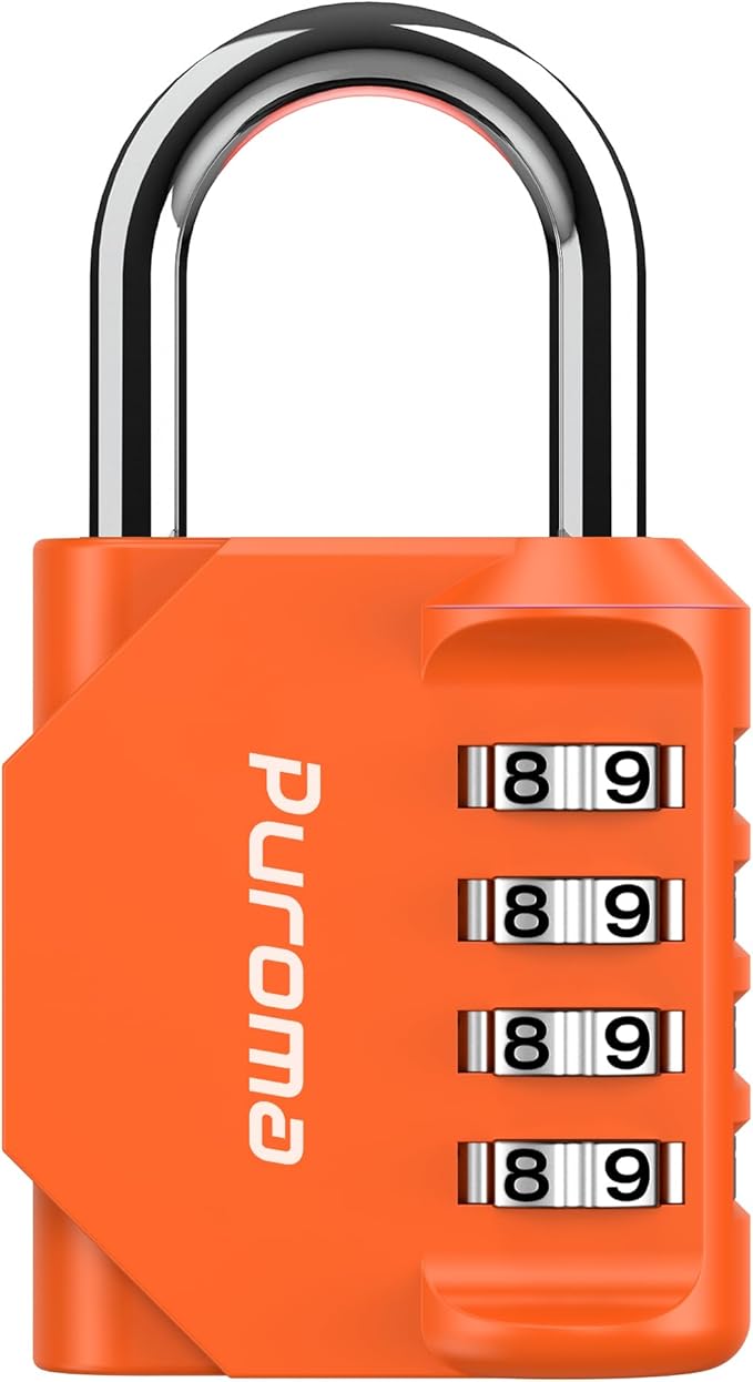 Puroma 1 Pack Combination Lock for Locker 4 Digit Outdoor Waterproof Padlock for School, Gym, Sports, Fence, Toolbox, Gate, Case, Outdoor, Hasp Storage, Cabinets (Orange)