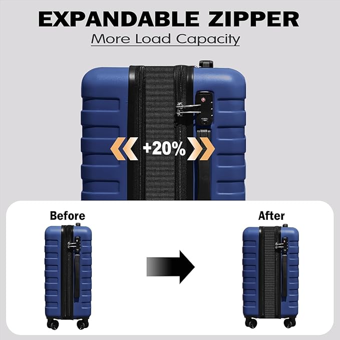 Zebra 20" Expandable Carry-On, Lightweight Hardshell Suitcase with Spinner Wheels, Navy Blue