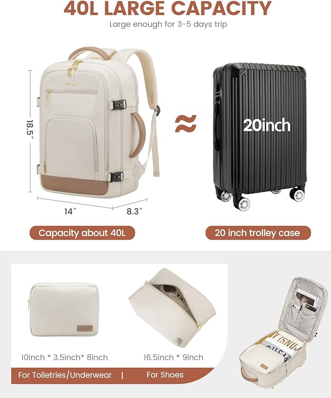 LOVEVOOK 40L Travel Backpack for Women Flight Approved, Carry on Backpack for Airplanes, TSA Personal Item Travel Bag, Waterproof 17 Inch Laptop Backpack, Business Weekender Overnight Daypack, 3Pcs
