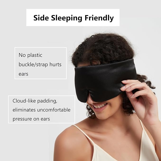 Mulberry Silk Sleeping Eye Mask, ALASKA BEAR Wraparound Style Comfort Ear Muff Blindfold and Soft Headband for Full Blackout and Hair Protection, Adjustable