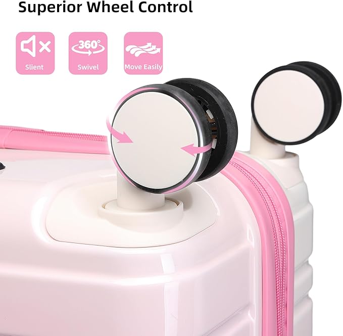 LARVENDER Luggage Sets 3 Piece, 20 Inch Carry on Luggage 22x14x9 Airline Approved Hardside PC+ABS Suitcase Set with Spinner Wheels TSA Lock, Lightweight Luggage Set for Women, Peach Sparkling