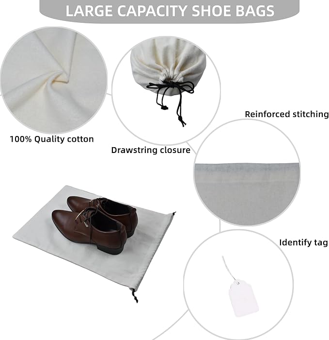 GONGKANGYUAN 2 Pack Shoe Bags for Travel Flannel Single Shoe Pouch with Drawstring for Men Women Travel Protecting Storing Shoes