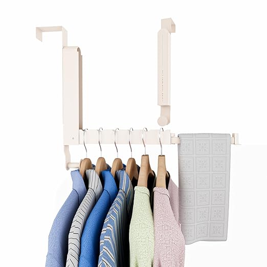 Over The Door Drying Rack, Foldable Portable Over The Door Hooks Hanger with Towel Racks for Coat Clothes Laundry Bathroom Bedroom Travel Hangers (Milky White, 2 Pack)