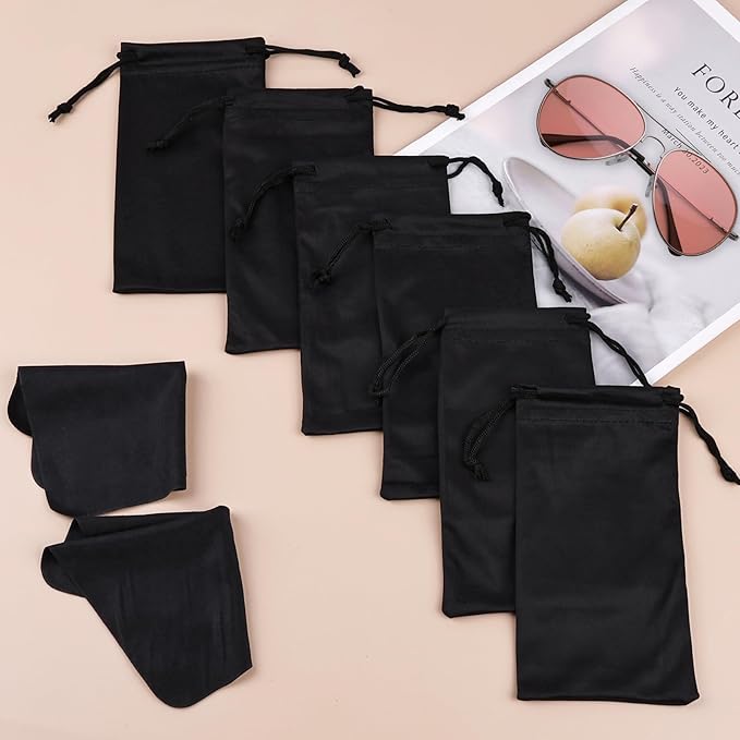 Hoiny 6 Pcs Microfiber Glasses Sunglasses Pouch with 2 Cleaning Cloths, Soft Drawstring Storage Bag for Phone, Eyeglass Case