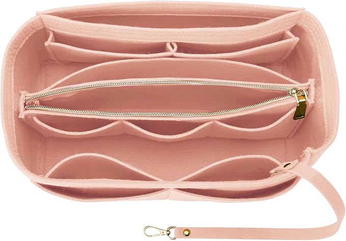 OPPOSHE Purse Organizer Insert for Handbags, Softened Felt Bag Insert Organizer for Tote, Compatible with LV, Coach, MK, Kate Spade, Goyard, Longchamp (Light Pink, Large)