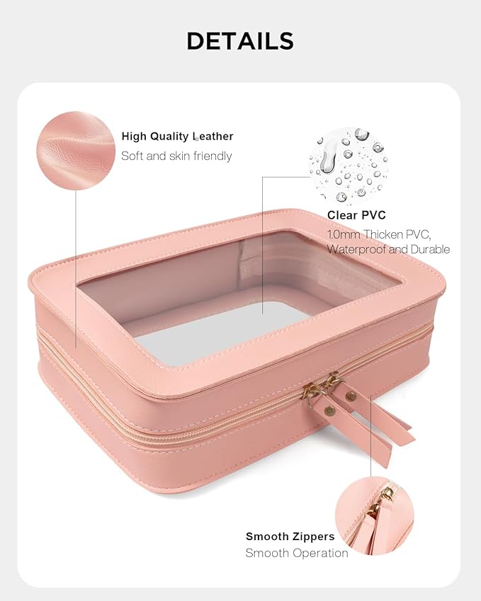 LETGO Clear Makeup Bags, TSA Approved Toiletry Bag with Zipper, Makeup Organizer for Carry-on Travel Essentials, Car Accessories Organizers Storage for Women Men (Clear-Pink)