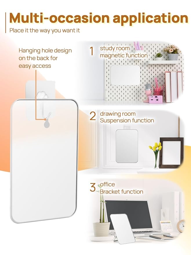 OMIRO Makeup Mirror for Desk, 10 x 7 inches Table Mirror with Adjustable Stand and Hanging Hole for Shaving and Travelling, White