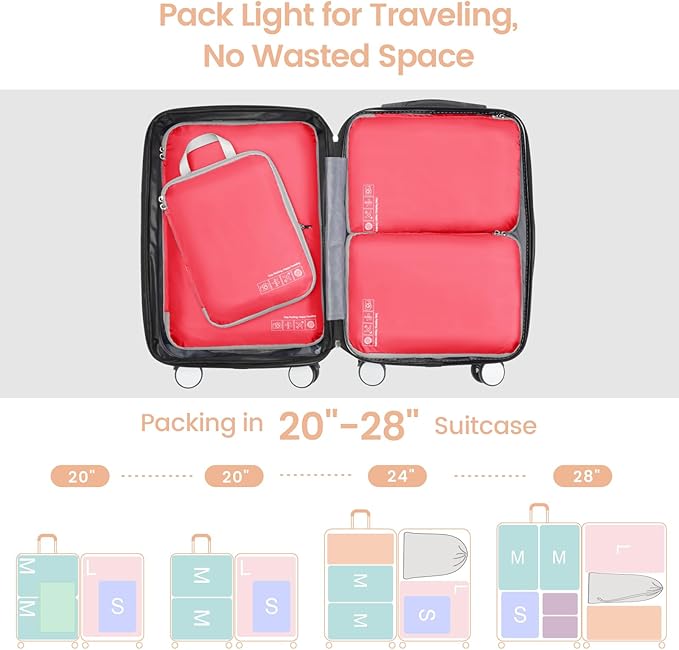 Cambond Compression Packing Cubes for Travel - Lightweight Expandable Travel Bags Luggage Organizers Travel Essentials Compression Cubes for Travel Space Saver for Carry on Suitcases Organizer