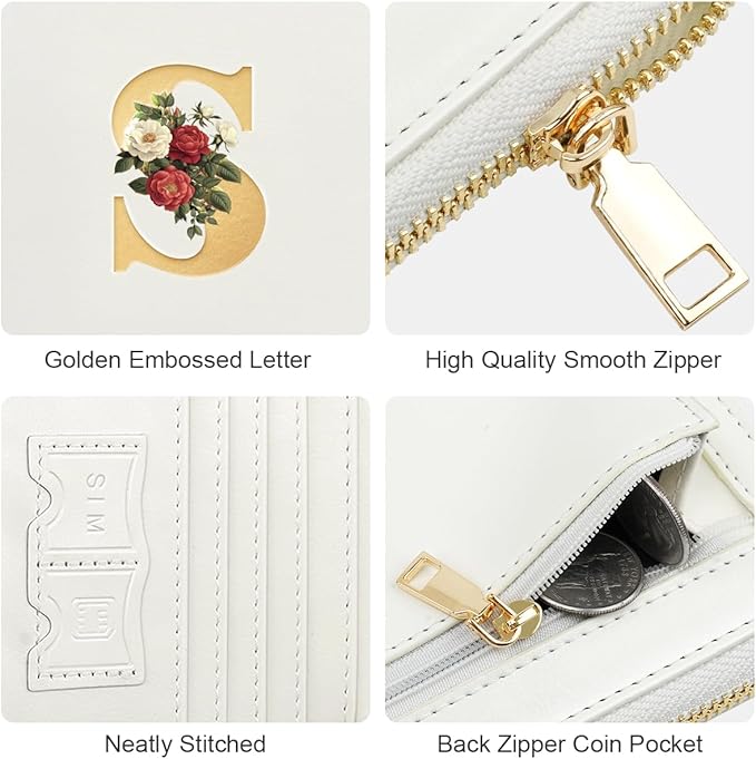 Passport Holder for Travel Personalized Passport Holder Initial Letter Rose Flower RFID Blocking Travel Wallets Credit Cards Holder for Women Men, White S