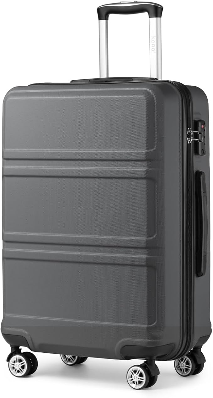 Kono 24 Inch Luggage Suitcase with Spinner Wheels TSA Lock Lightweight PC+ABS Hardside Medium Checked Luggage Durable Rolling Suitcase Grey