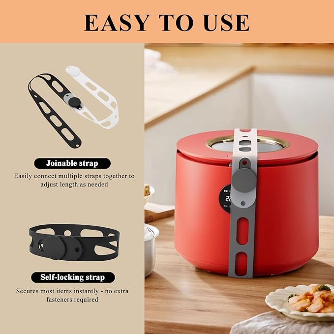 3-Pack Silicone Latch Strap for Slow Cooker Lid, Pot, Bento Box, Adjustable Length and Reusable Elastic Self-Lock Silicone Tie for Bundling or Organizing Curtain, Cords, Yoga Mat, Camping Mat (21 in)