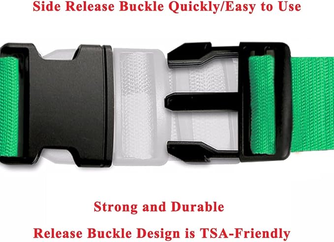 2 Pack Suitcase Belts, Adjustable Luggage Straps, Bright Colors Travel Packing Straps with Quick Release Buckle (Green)
