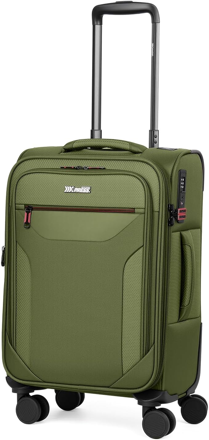Carry on Luggage 22 X 14 X 9 Airline Approved,22 Inch Softside Suitcases w/TSA LOCK,Lightweight Carry-On Suitcase w/Spinner Wheels,Upright Softshell Luggage for Men/Women（Green,22in）