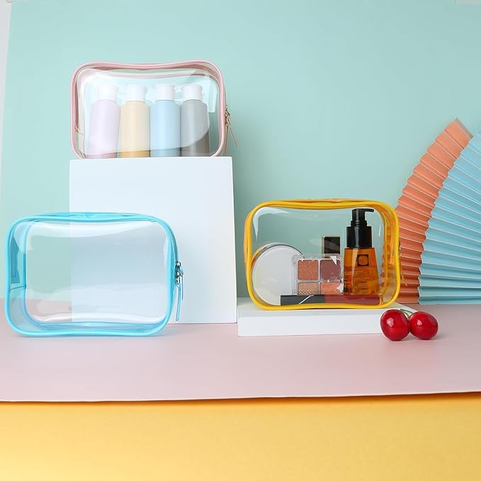 Buminee Clear Pouch, Makeup Bag, 6.6"" x2.3 x4.7 TSA Approved Toiletry Bag, Clear Travel Bags for Toiletries, Cosmetic Bag for Women-1 Pack Sky Blue