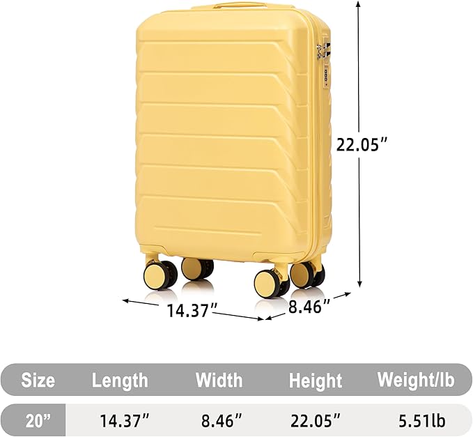 28 Inch Checked-Large Luggage, Lightweight ABS Hard Shell Suitcase with Spinner Wheels, Expandable Travel Luggage with Combination Lock & Side Hooks for Men Women (Yellow, 20)