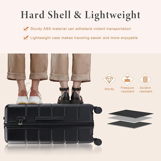 Sweetcrispy Carry on Luggage, Hard Shell ABS Suitcase with Double Spinner Wheels, Lightweight Expandable Rolling Suit Case with TSA Lock, 20 Inch Bronze Black