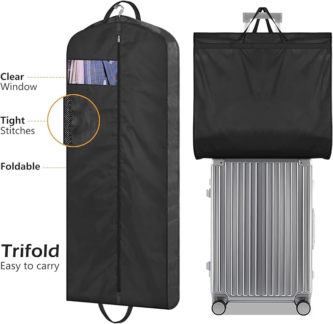 MISSLO 54" Garment Bags for Travel for Women Waterproof Dress Bags for Gowns Long Dress Cover for Gowns, Black, 1 Pack