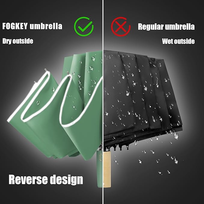 Fogkey Large Windproof Travel Umbrella, Portable Reverse Folding Car Umbrella, Compact Inverted Design with Waterproof Canopy, Automatic, 10 Durable Ribs, 45.6/13 Inch, Fits Backpack
