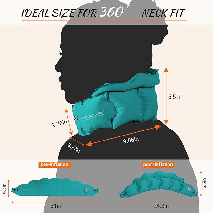 Inflatable Travel Pillow for Airplane, Inflatable Neck Pillow Airplane for Travel Office Nap Neck Support, Buy 1 Get 3 Professional Sleeping Eye Mask and Highly Silent