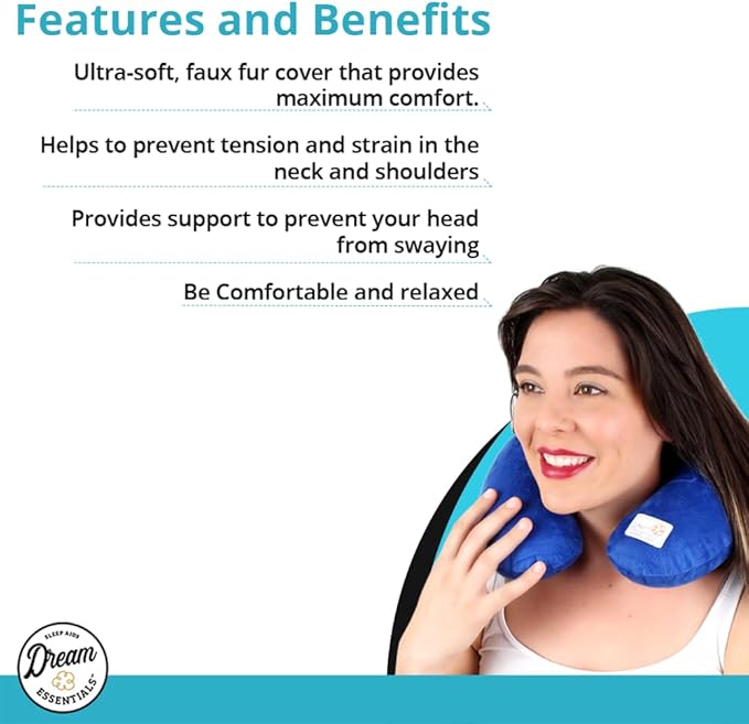 Wild Inflatable Travel Neck Pillow, U-Shape with Washable Soft Cover (Blue)